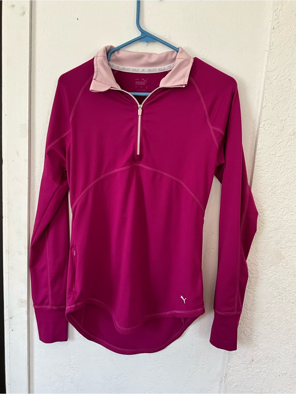 Puma Women’s Magenta Long-Sleeve Half-Zip Top with Light Pink Collar